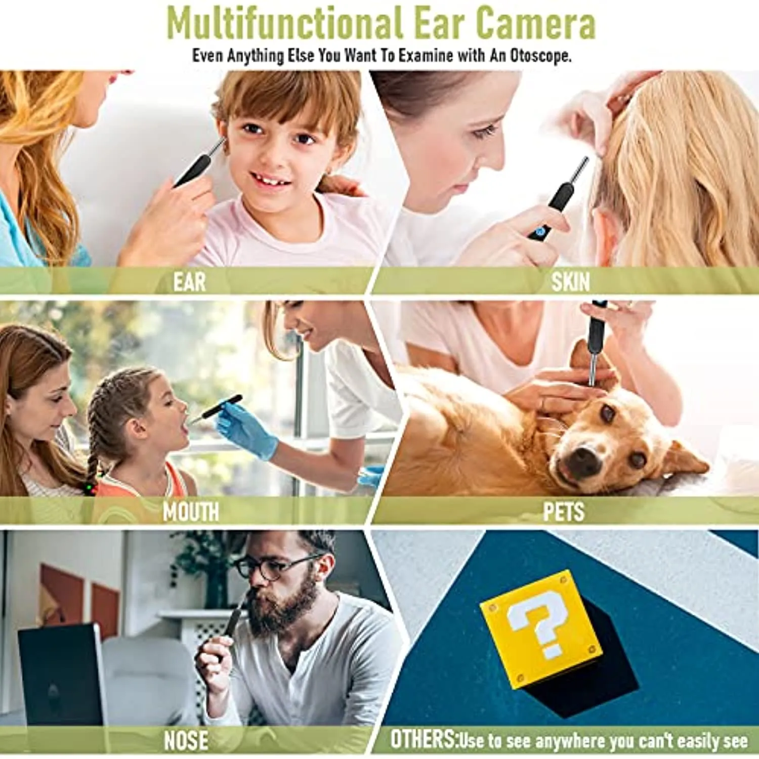 Ear Cleaning Ear Wax Removal Camera Tool, Ear Cleaning kit Smart Visual Ear Cleaner, 1296P Wireless Ear Otoscope, Ear Scope with Ear Wax Cleaner Tool for Babies Kids Adults Pets