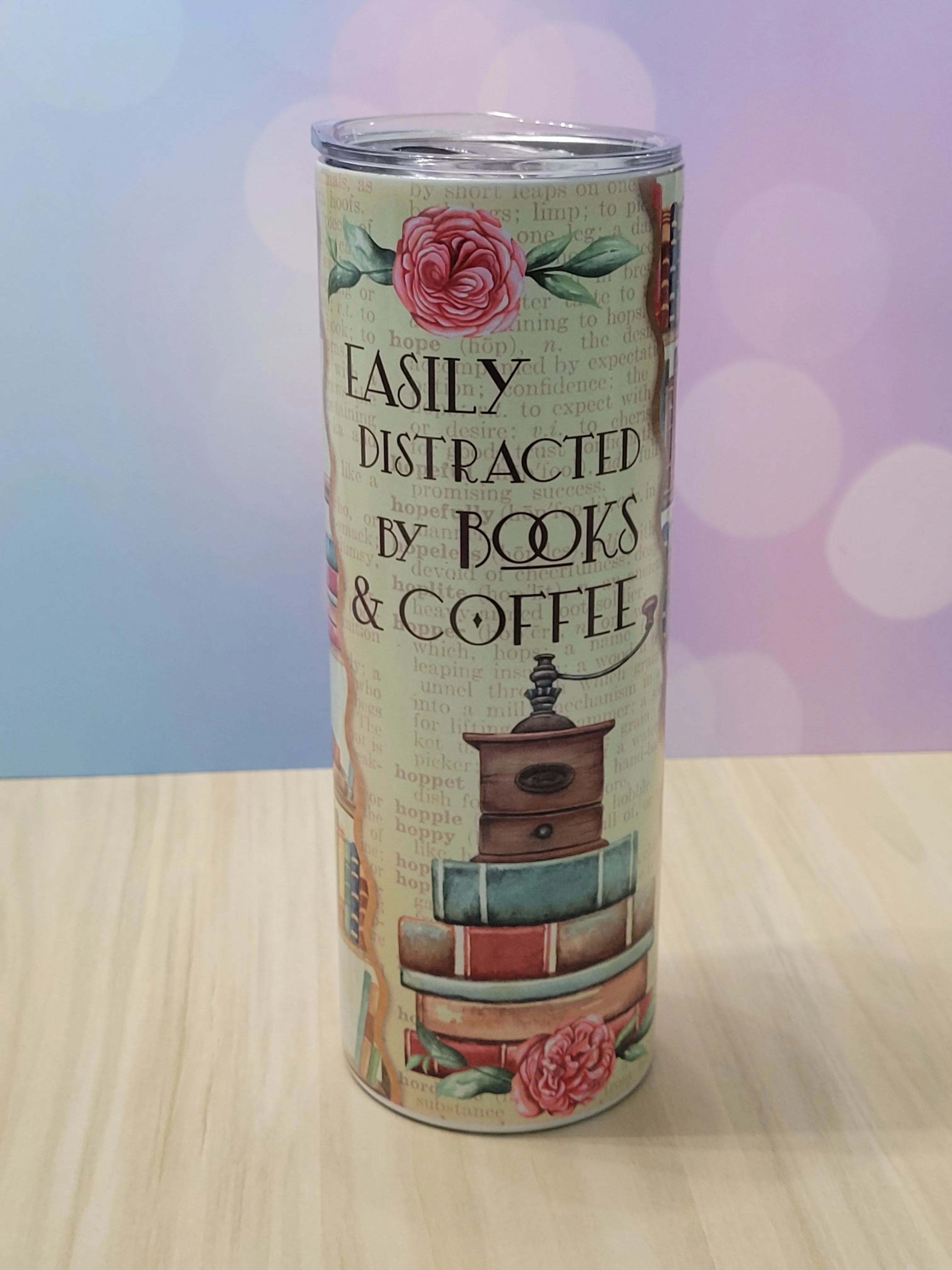 Easily Distracted By Books & Coffee 20oz Tumbler, Insulated Travel Cup