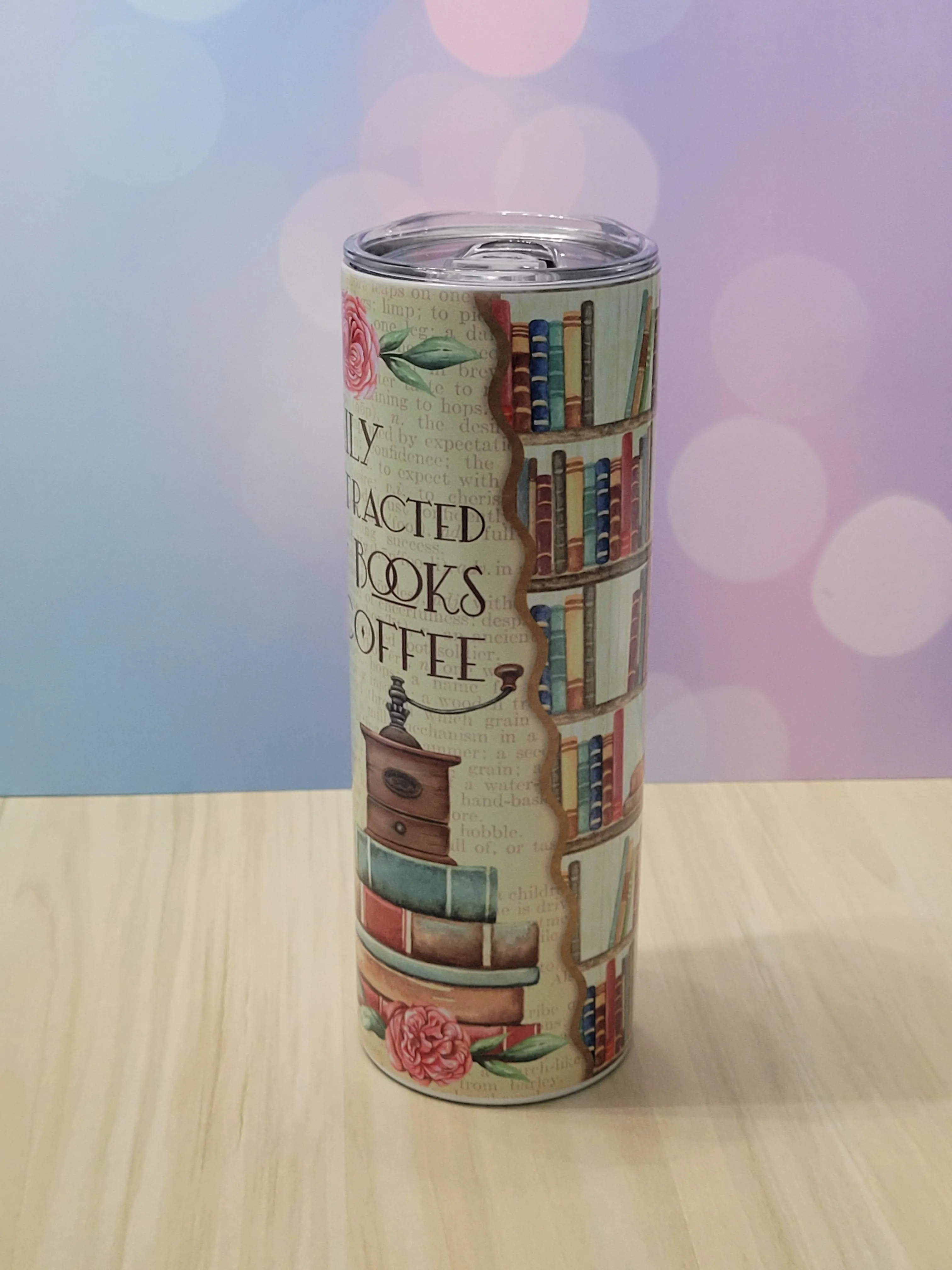 Easily Distracted By Books & Coffee 20oz Tumbler, Insulated Travel Cup