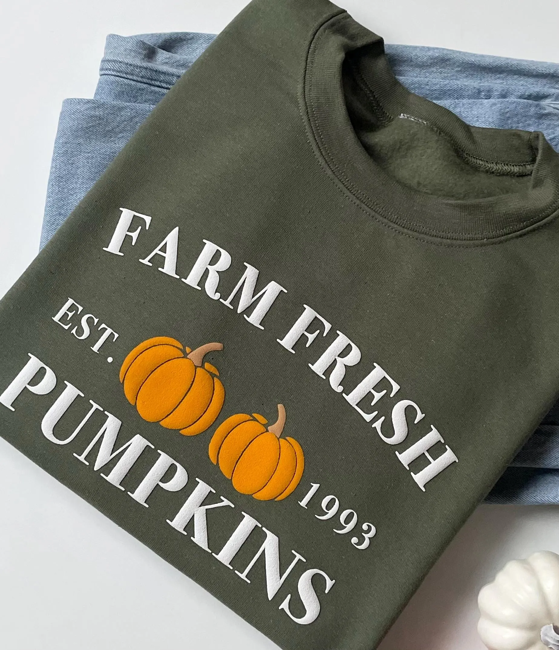 Embossed Farm Fresh Pumpkins Womens Sweatshirt