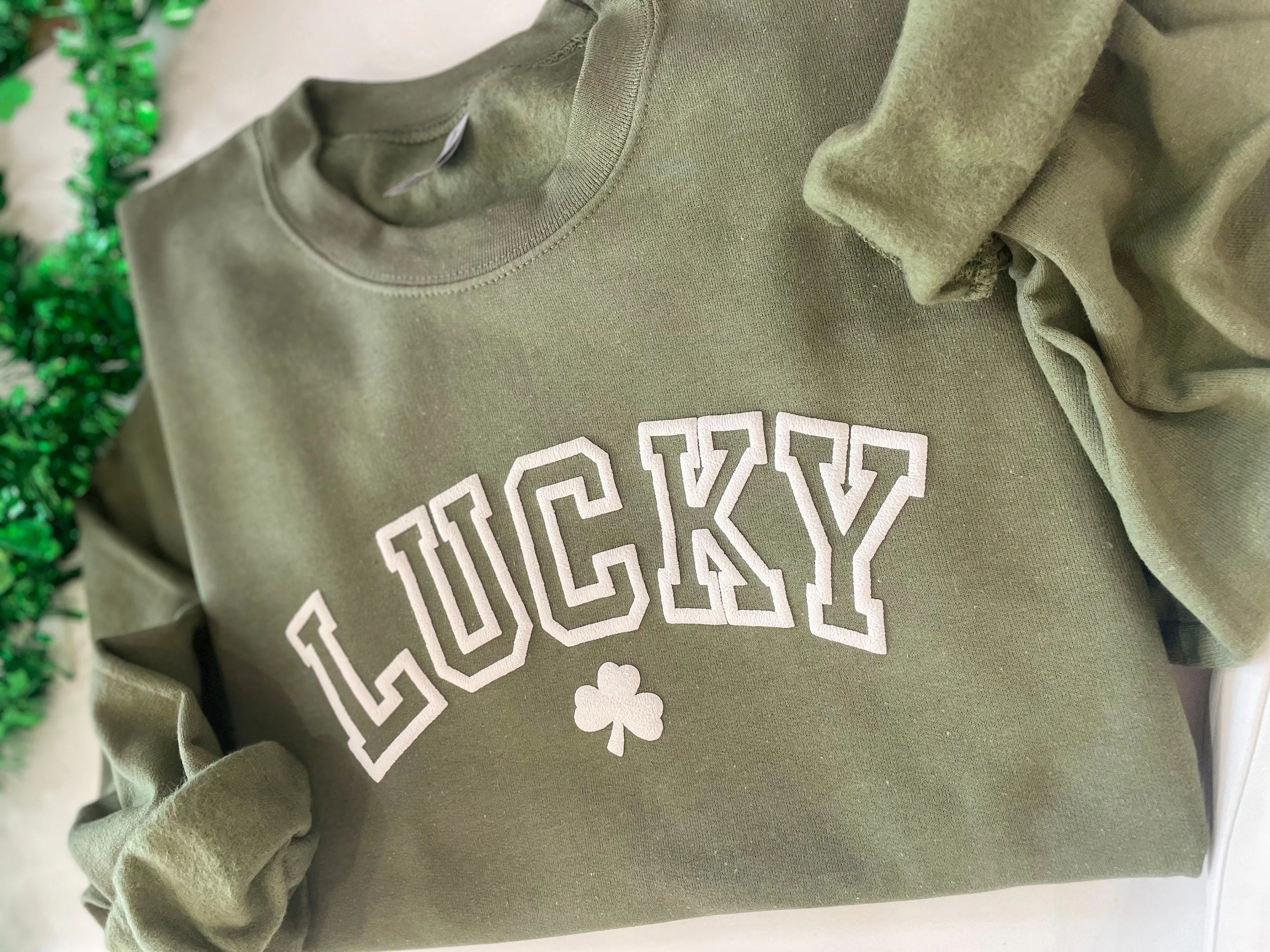 Embossed LUCKY Varsity St. Paddys Sweatshirt