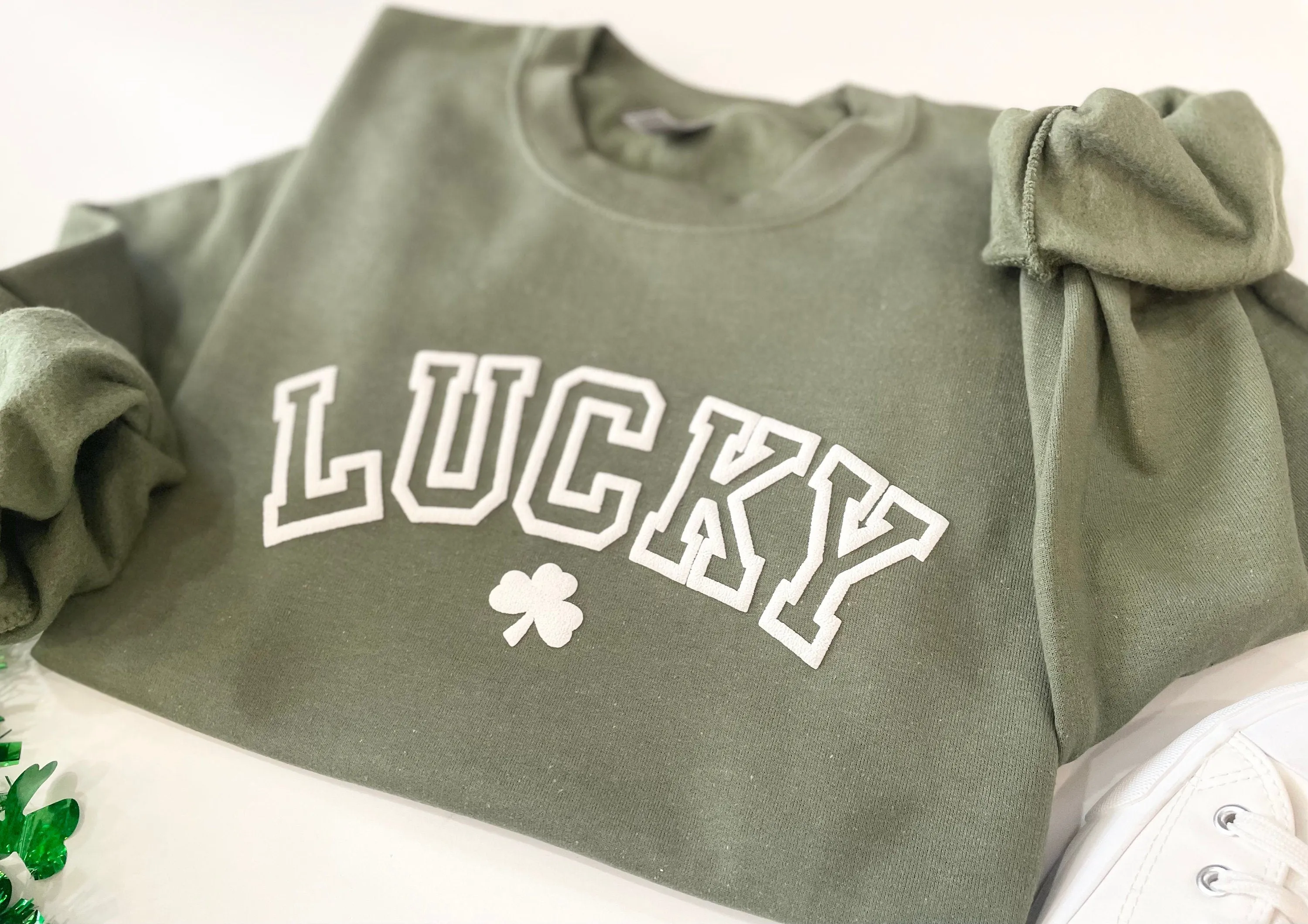 Embossed LUCKY Varsity St. Paddys Sweatshirt