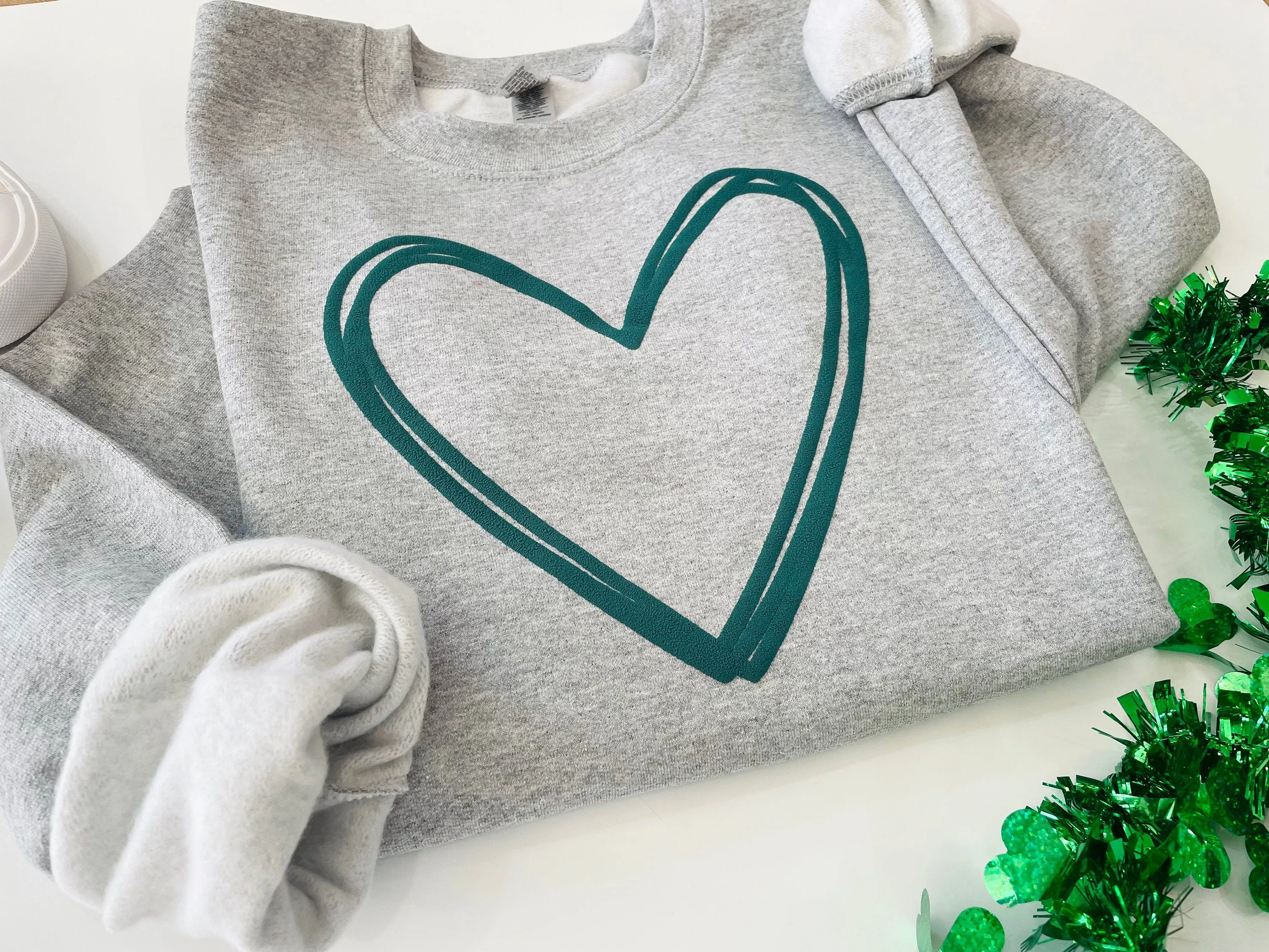 Embossed Puff St. Patricks Day Heart Sweatshirt