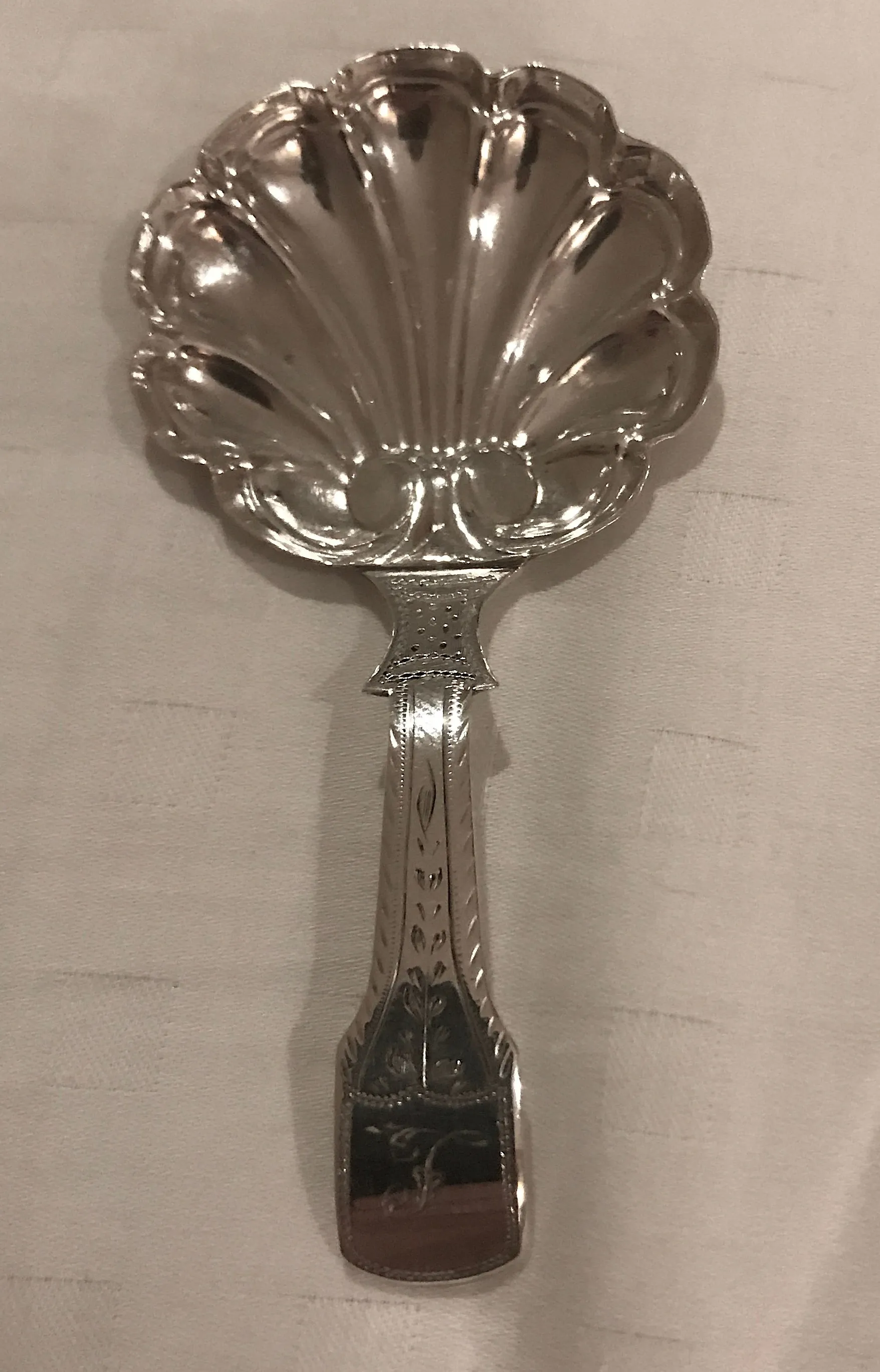 English George IV Sterling Silver Caddy Spoon by John Lawrence, 1823.