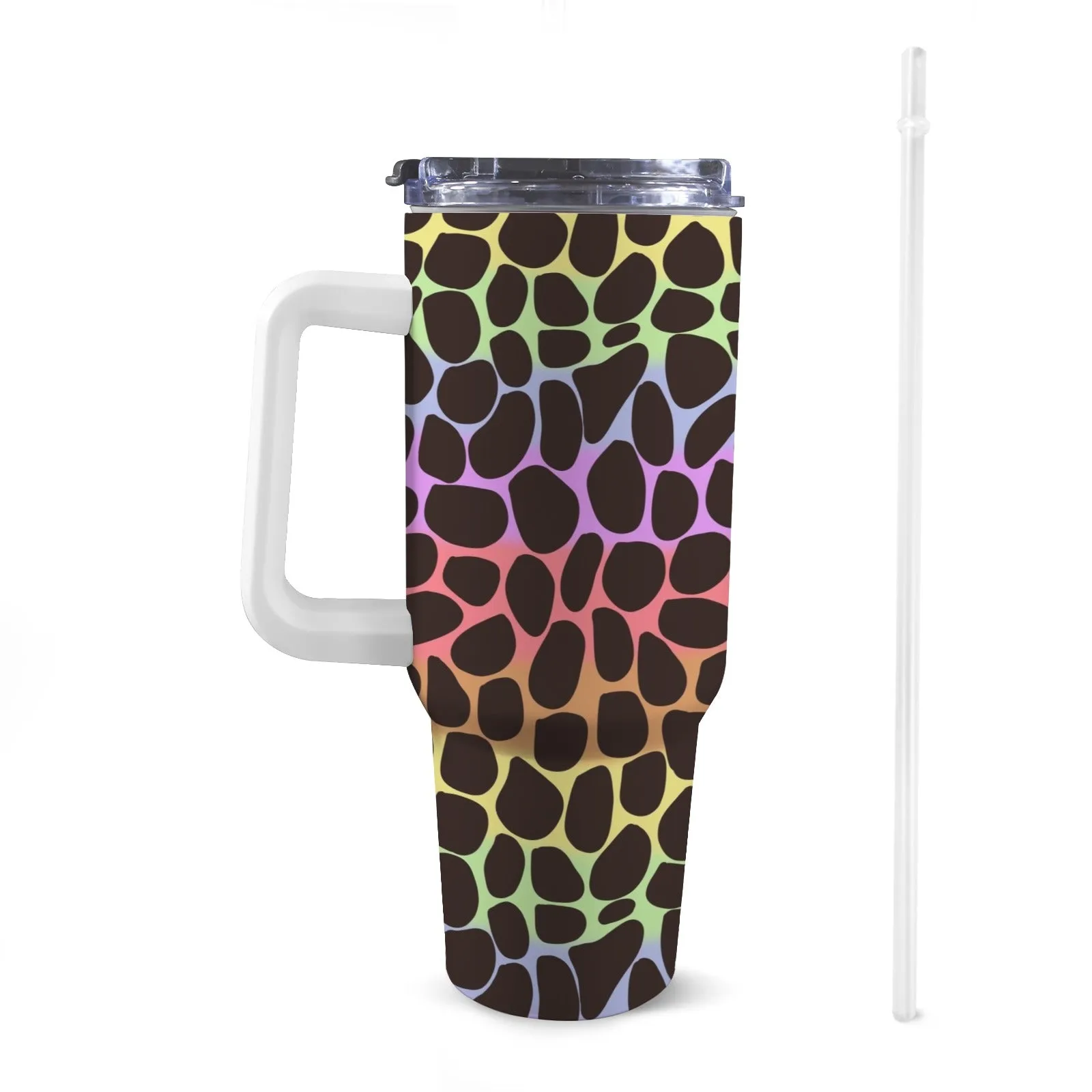 Extra Large Stainless Steel Insulated Travel Flask with Straw and Handle - Fun Patterns, Bold Colours