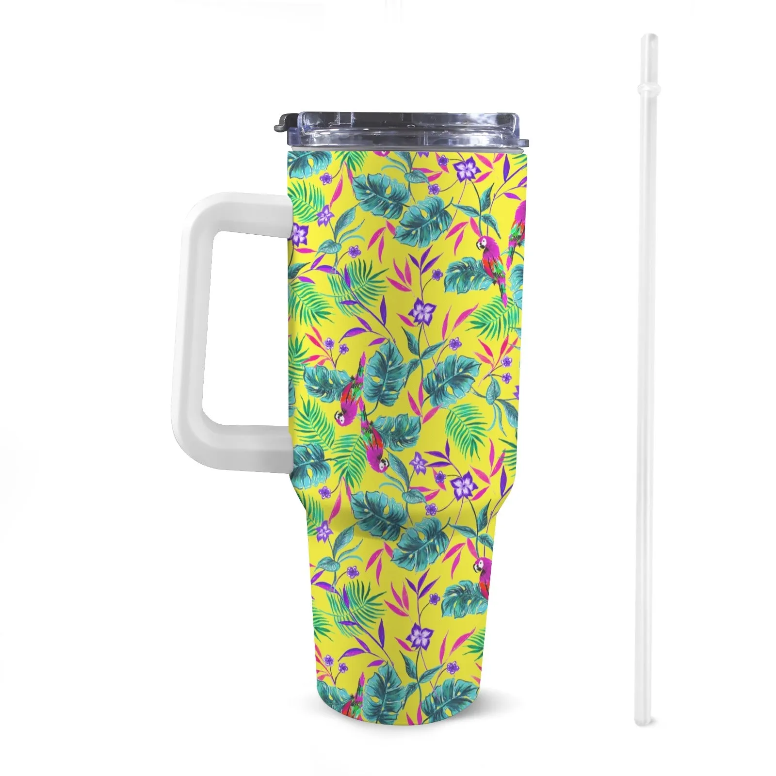 Extra Large Stainless Steel Insulated Travel Flask with Straw and Handle - Fun Patterns, Bold Colours