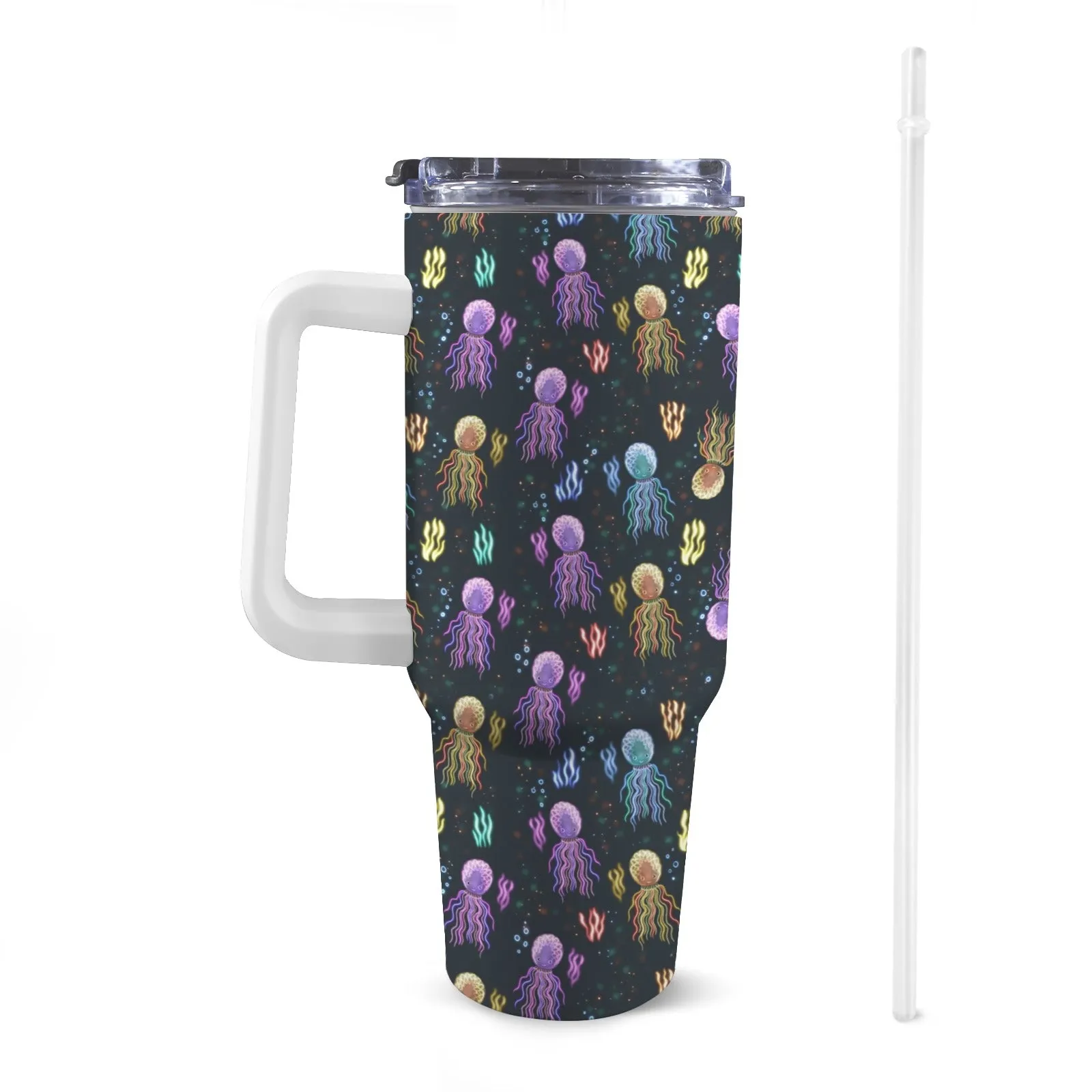 Extra Large Stainless Steel Insulated Travel Flask with Straw and Handle - Fun Patterns, Bold Colours