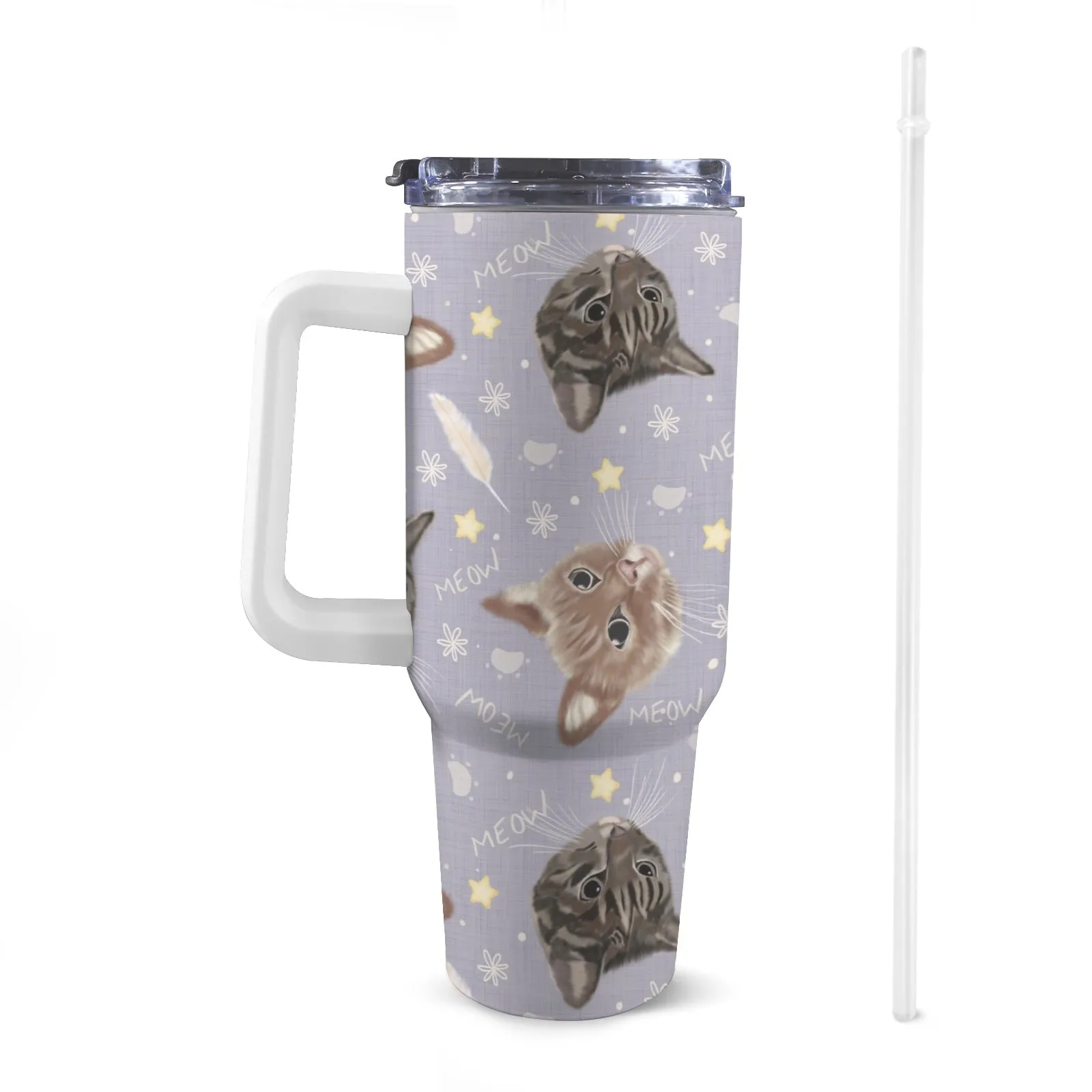 Extra Large Stainless Steel Insulated Travel Flask with Straw and Handle - Fun Patterns, Bold Colours