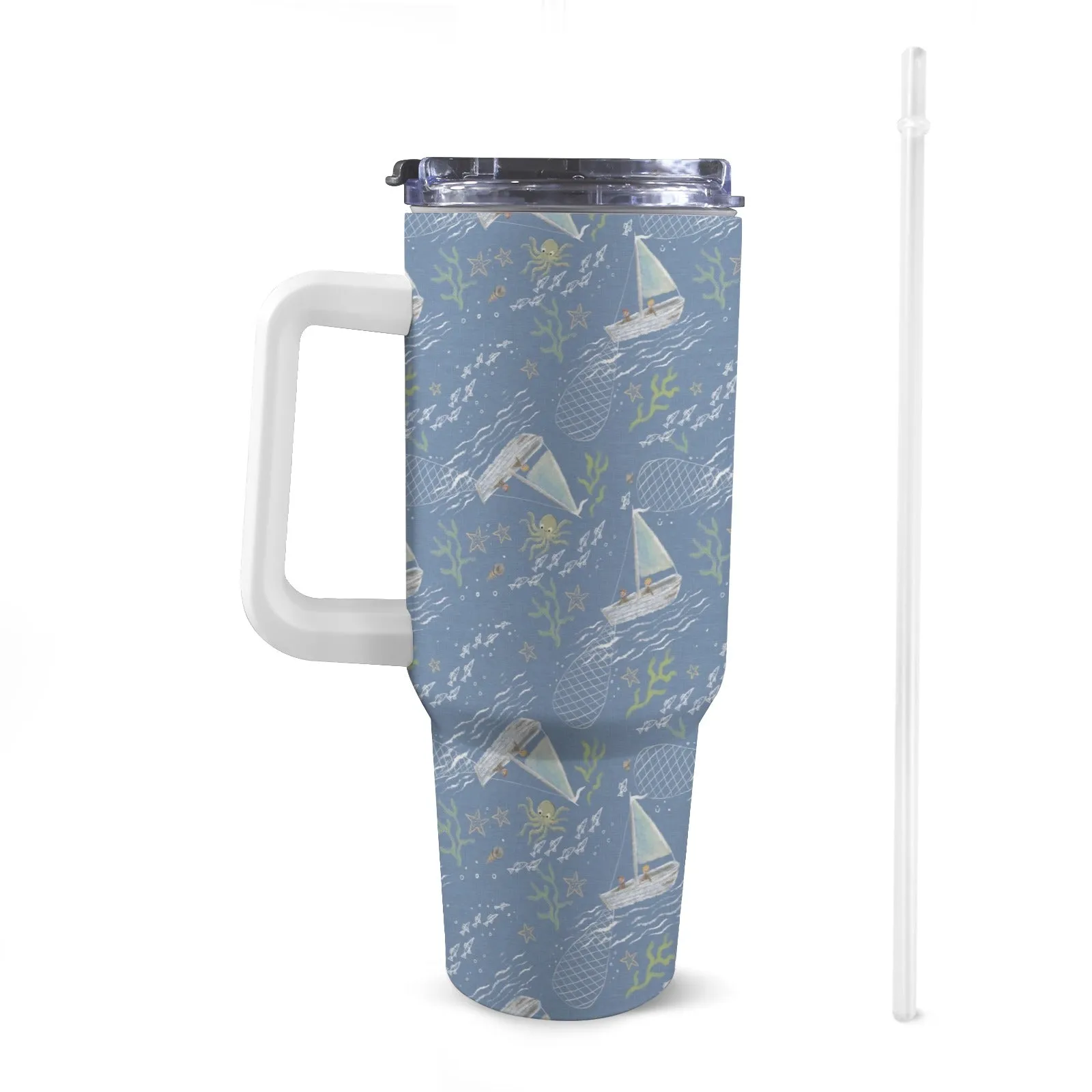 Extra Large Stainless Steel Insulated Travel Flask with Straw and Handle - Fun Patterns, Bold Colours