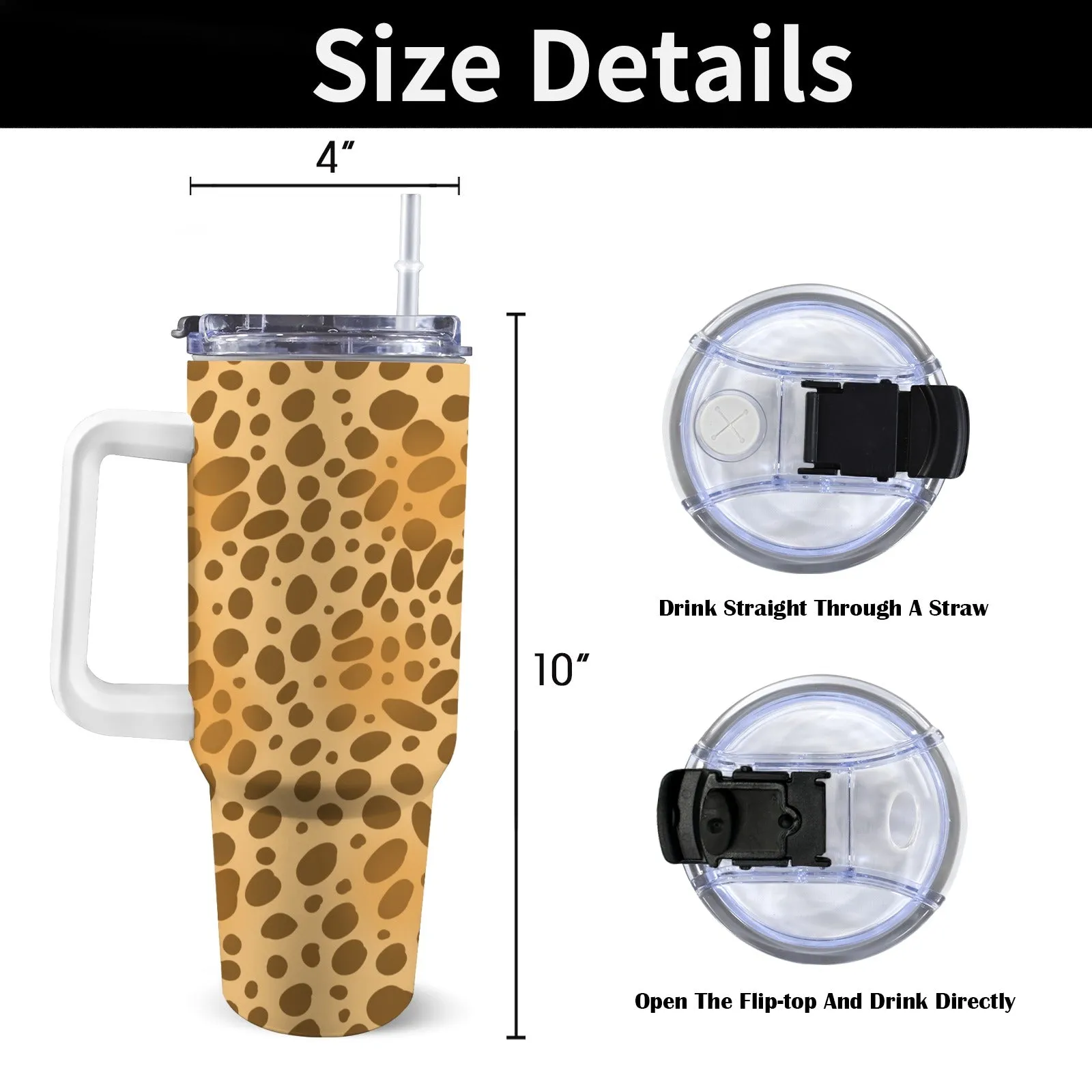 Extra Large Stainless Steel Insulated Travel Flask with Straw and Handle - Fun Patterns, Bold Colours