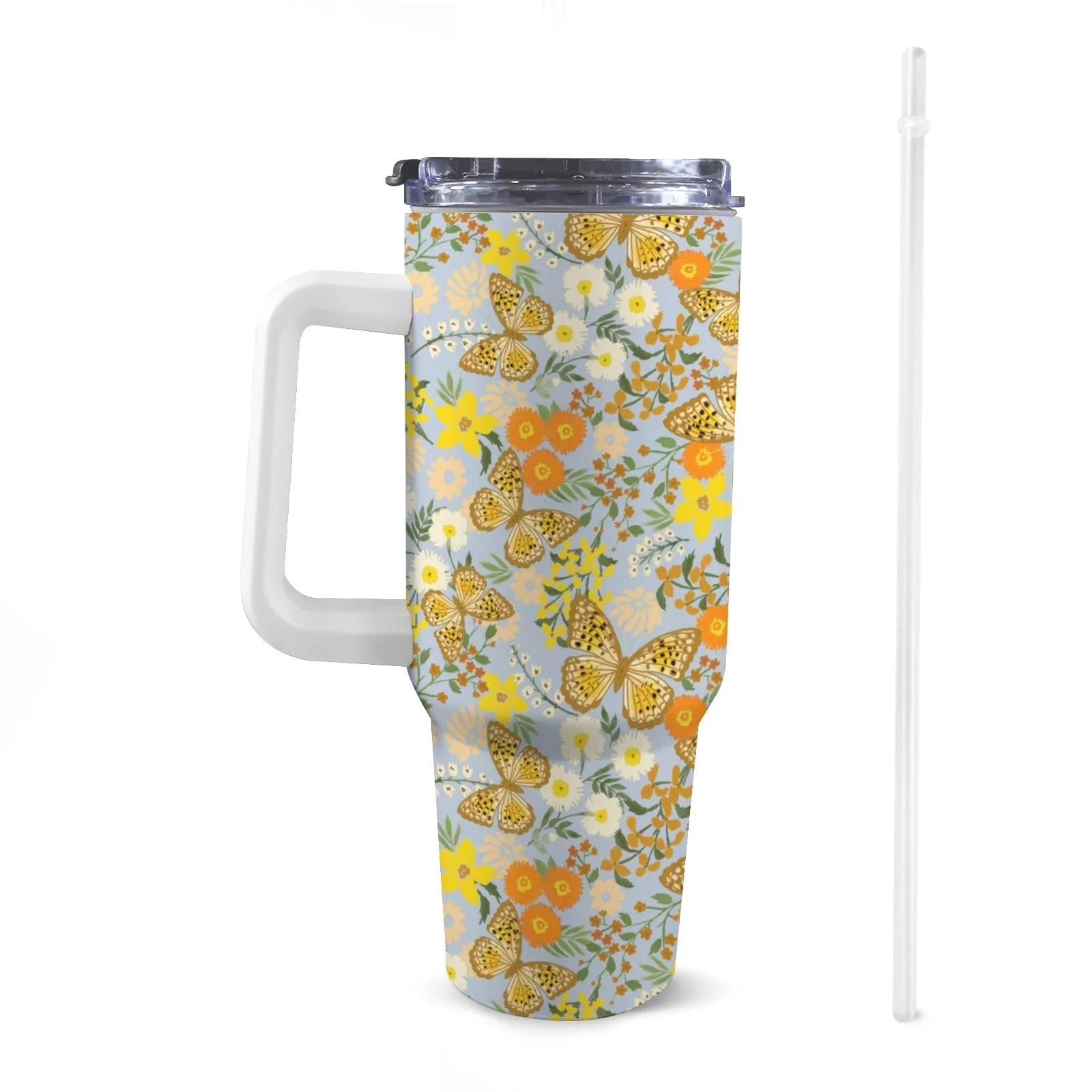 Extra Large Stainless Steel Insulated Travel Flask with Straw and Handle - Fun Patterns, Bold Colours