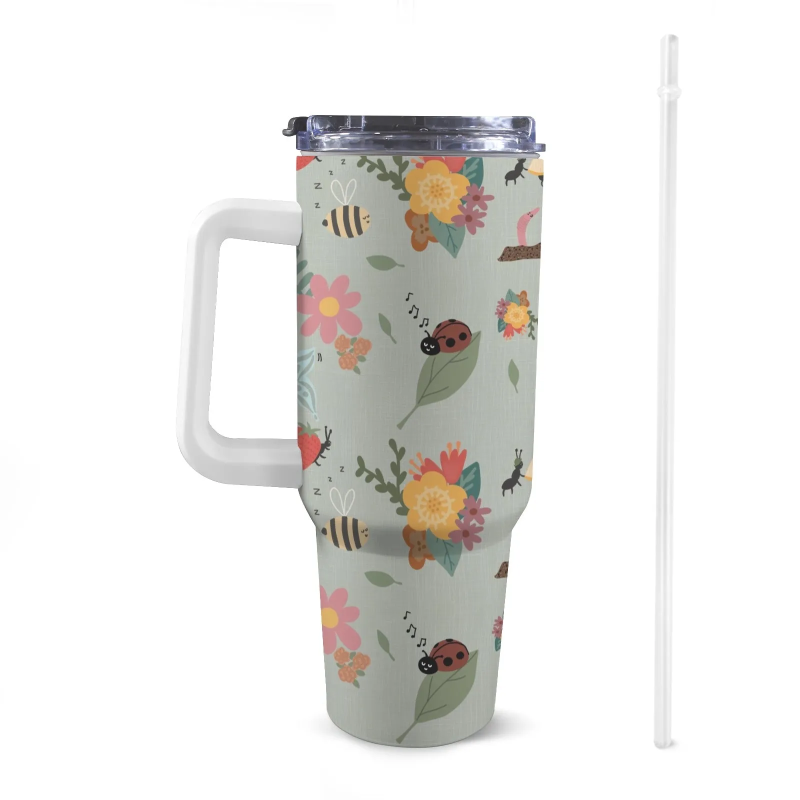 Extra Large Stainless Steel Insulated Travel Flask with Straw and Handle - Fun Patterns, Bold Colours
