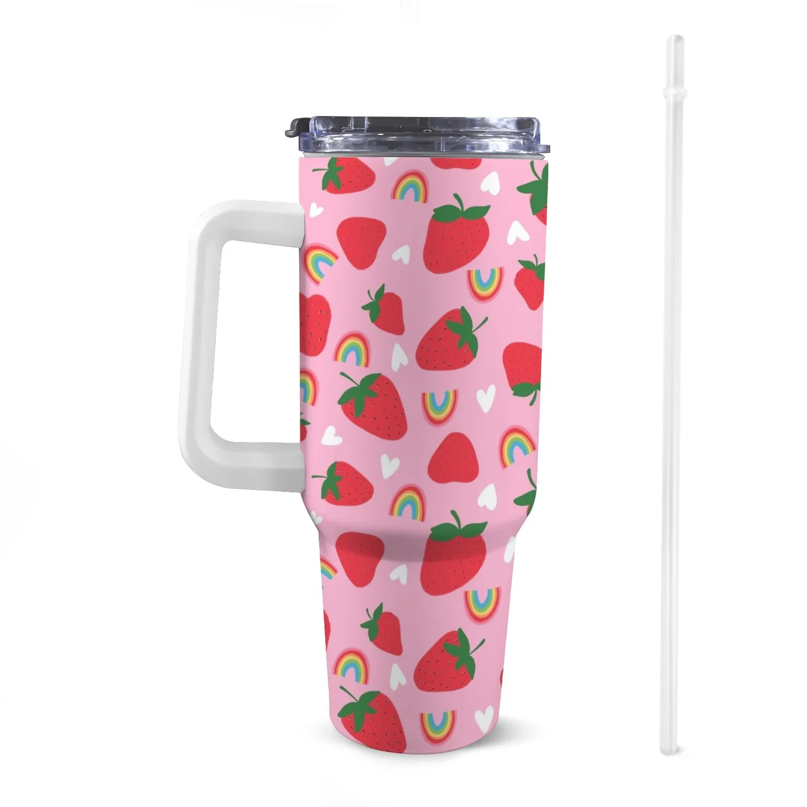 Extra Large Stainless Steel Insulated Travel Flask with Straw and Handle - Fun Patterns, Bold Colours