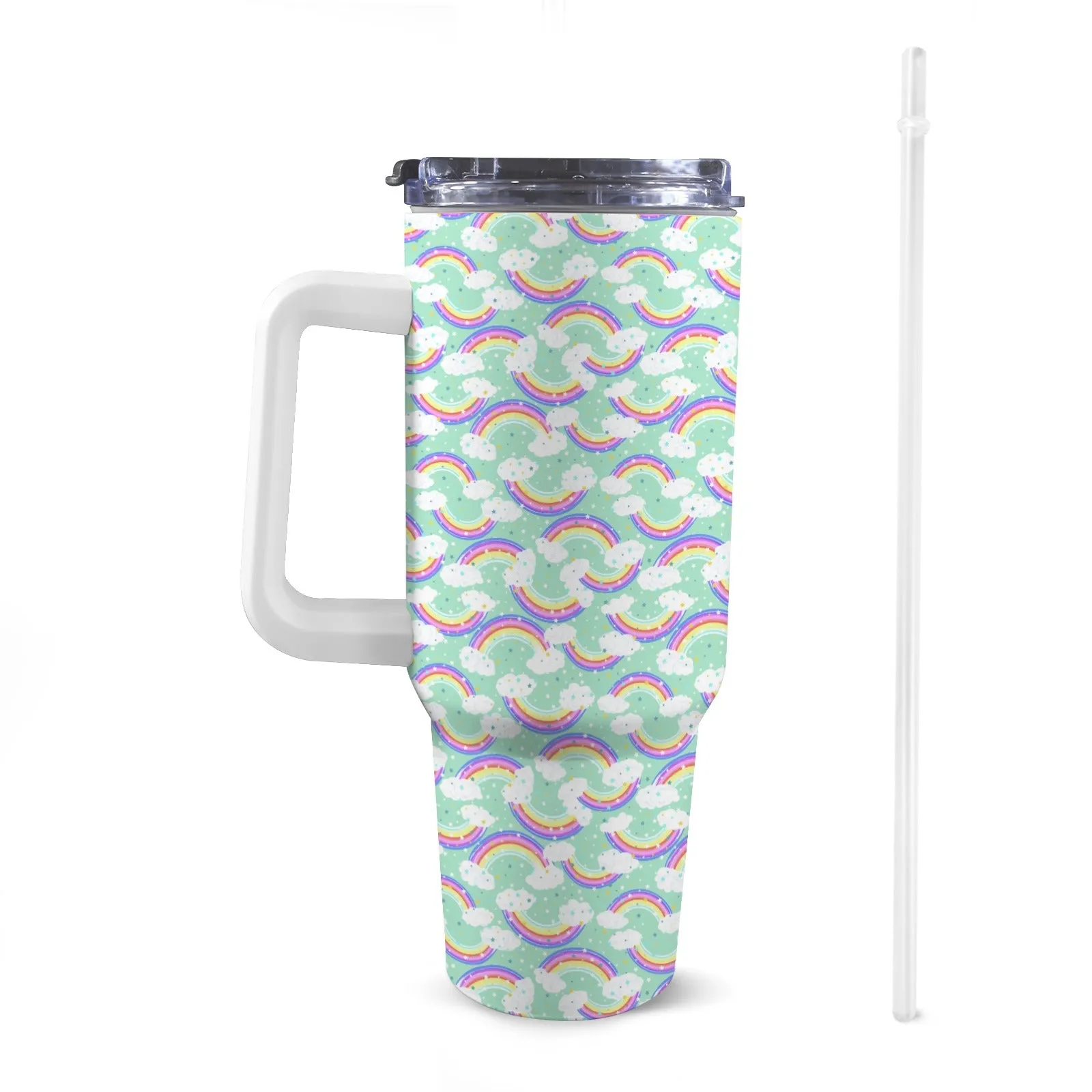 Extra Large Stainless Steel Insulated Travel Flask with Straw and Handle - Fun Patterns, Bold Colours