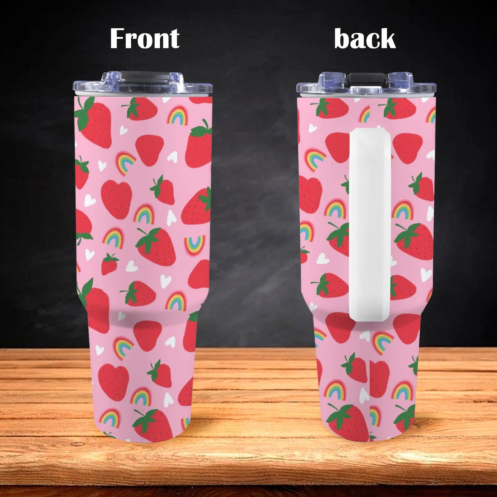 Extra Large Stainless Steel Insulated Travel Flask with Straw and Handle - Fun Patterns, Bold Colours