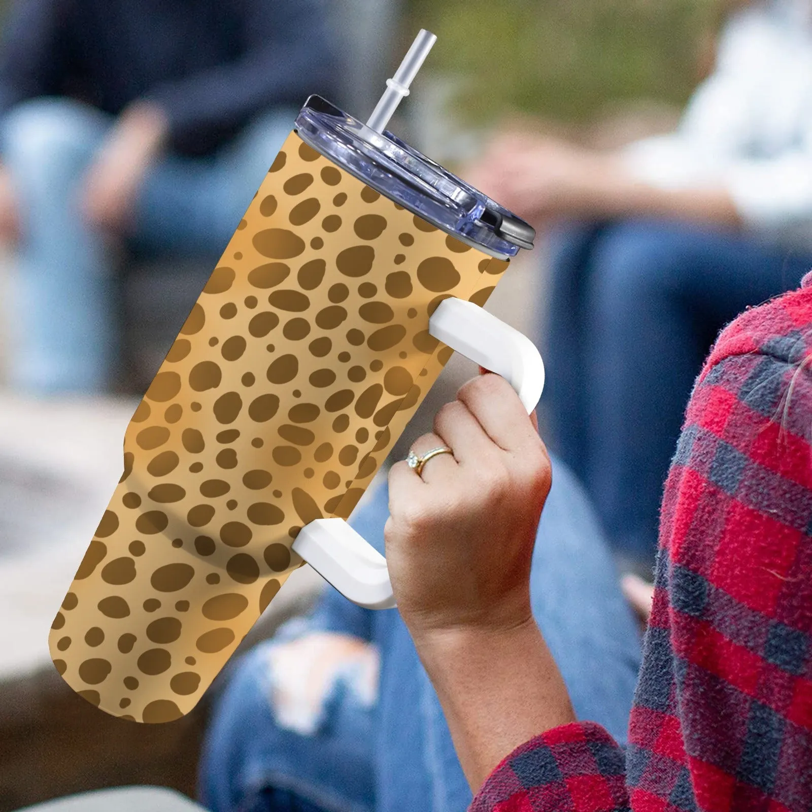 Extra Large Stainless Steel Insulated Travel Flask with Straw and Handle - Fun Patterns, Bold Colours