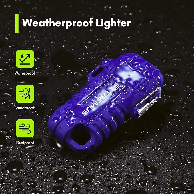 Extremus Blaze 360 Rechargeable Electric Lighters, Dual Arc Lighter, Windproof Plasma Lighter, Waterproof Lighter, Flameless Lighter with Whistle Lanyard for Camping (Blue Flex)