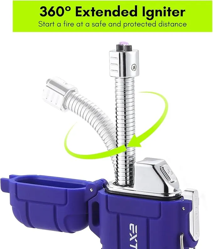 Extremus Blaze 360 Rechargeable Electric Lighters, Dual Arc Lighter, Windproof Plasma Lighter, Waterproof Lighter, Flameless Lighter with Whistle Lanyard for Camping (Blue Flex)