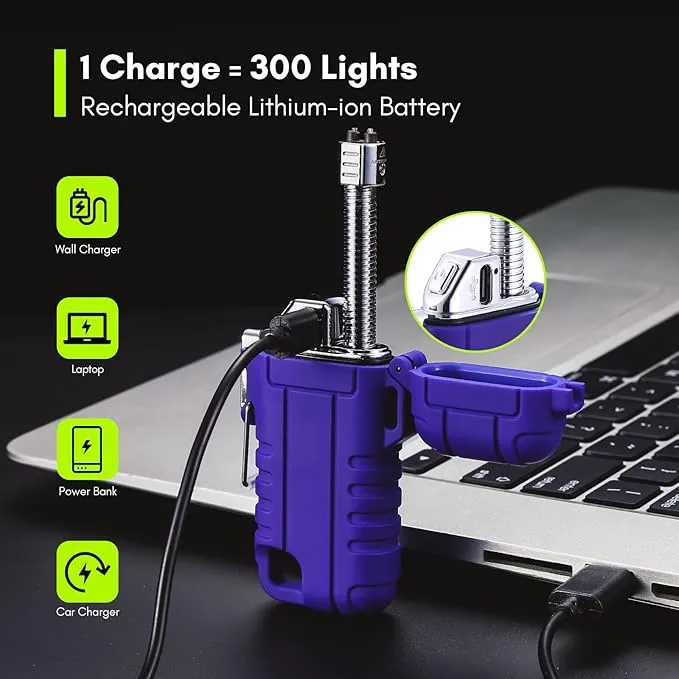 Extremus Blaze 360 Rechargeable Electric Lighters, Dual Arc Lighter, Windproof Plasma Lighter, Waterproof Lighter, Flameless Lighter with Whistle Lanyard for Camping (Blue Flex)