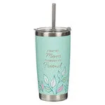 First my Mother, Always my Friend Green Stainless Steel Travel Tumbler with Straw - Isaiah 62:4 18oz
