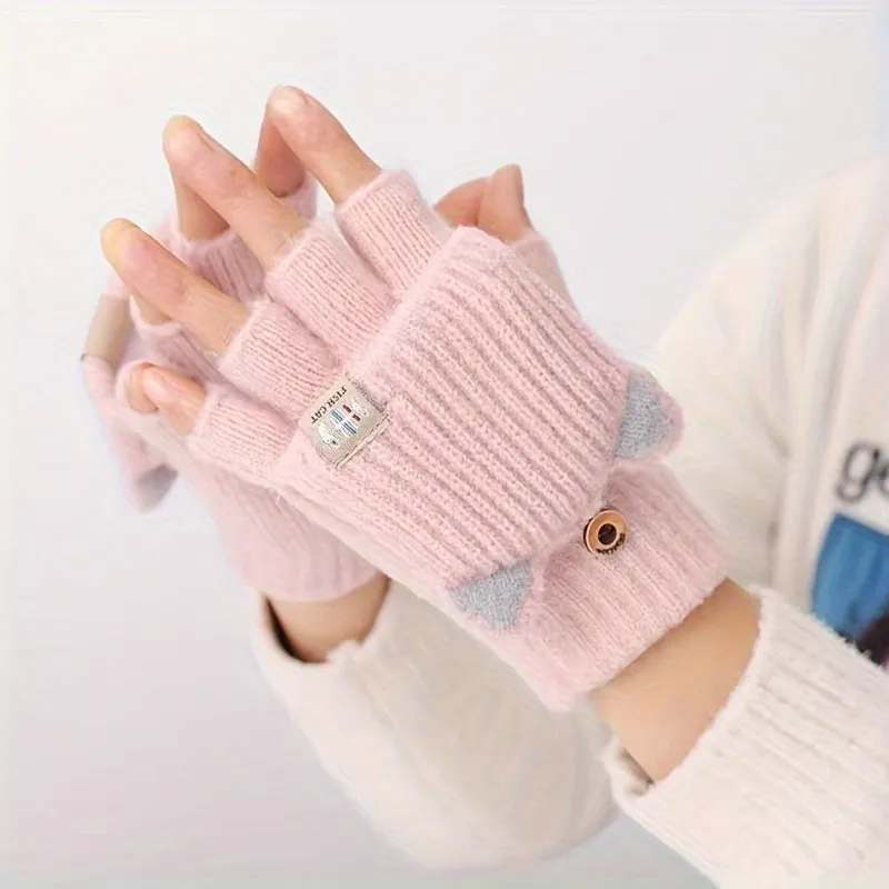 Fleur - Acryl Kattenoren Convertible Vingerloze Handschoenen met Knoopsluiting
