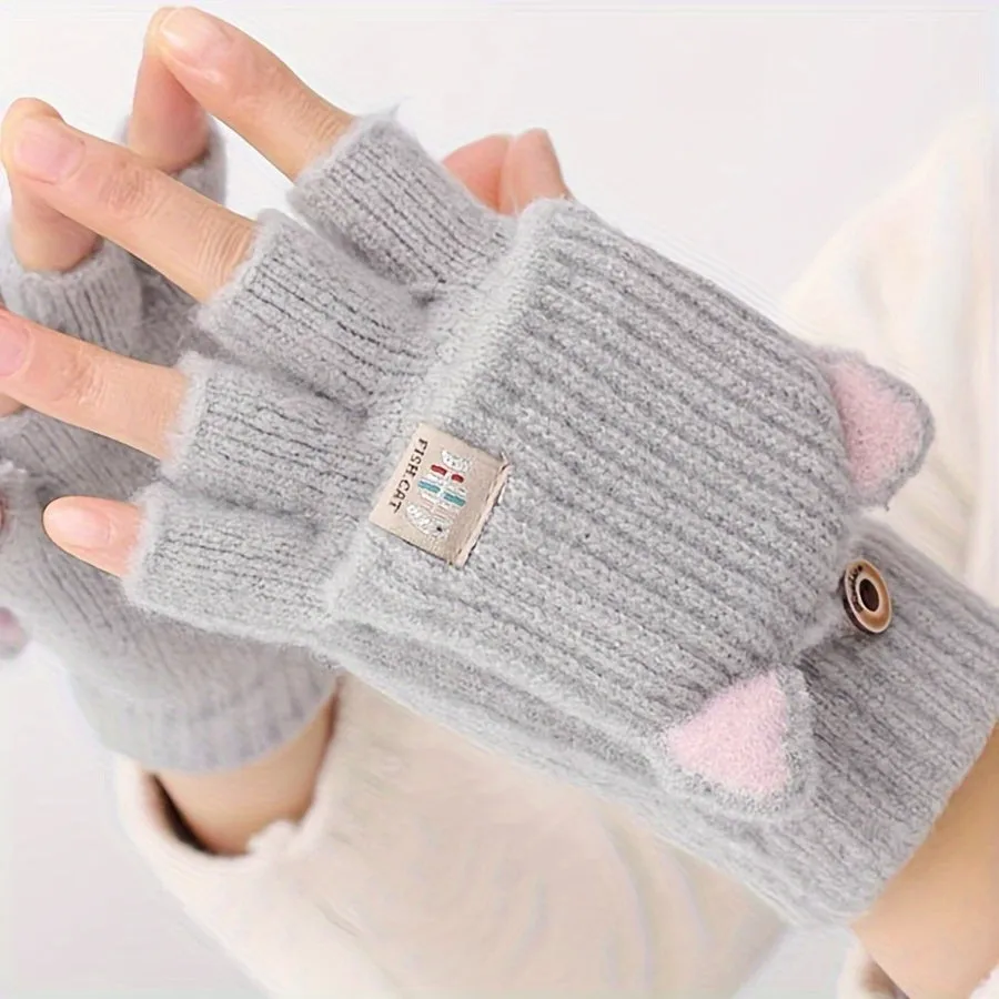 Fleur - Acryl Kattenoren Convertible Vingerloze Handschoenen met Knoopsluiting