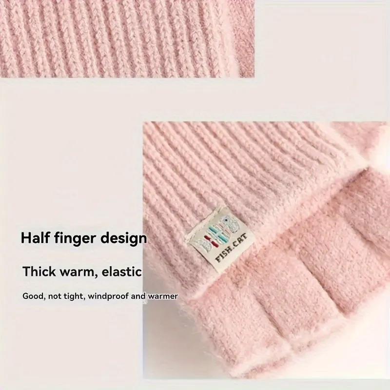 Fleur - Acryl Kattenoren Convertible Vingerloze Handschoenen met Knoopsluiting