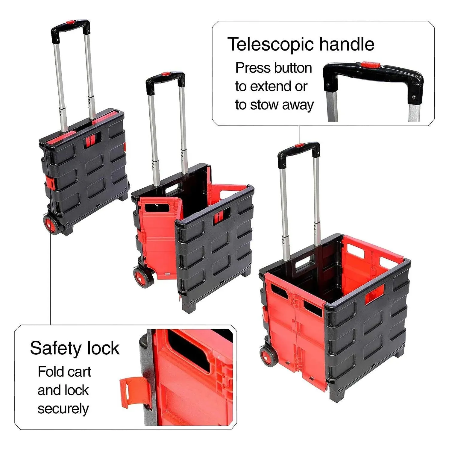Folding Shopping Trolley Cart Rolling Car Boot Foldable Storage Box Large 35kg