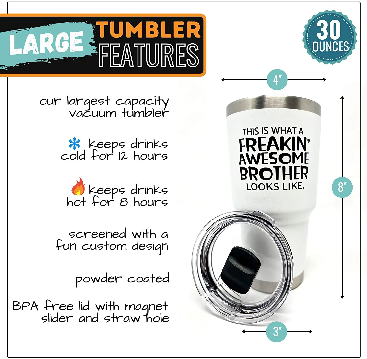 Freakin' Awesome Uncle White 30 oz Tumbler