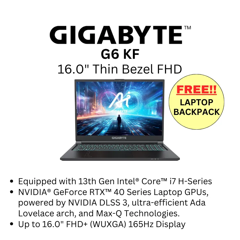 GIGABYTE G6 KF 16" FHD  165hz/ i7-13620H/ RTX 4060/ 1 TB SSD/ 16GB DDR5 4800