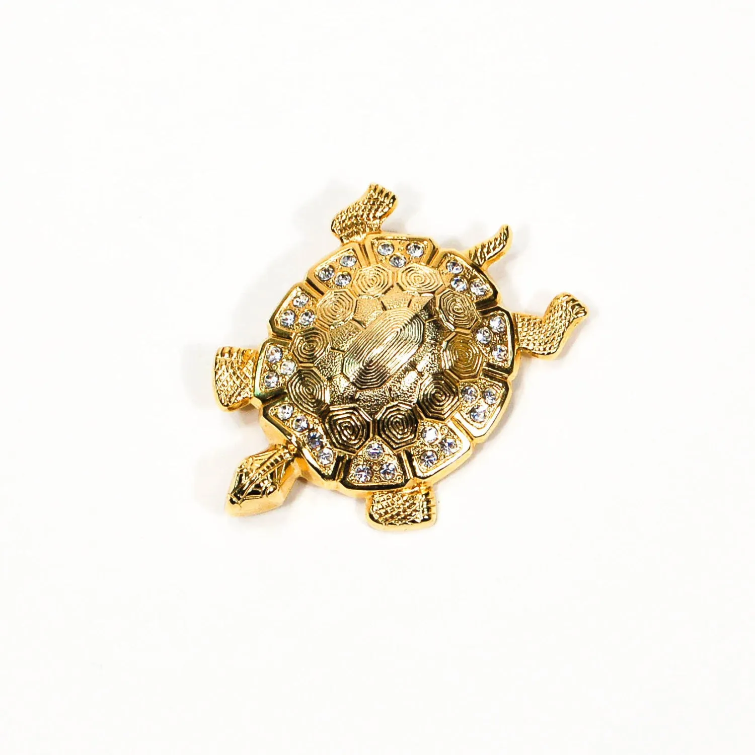 Gold Tone Turtle Brooch with Rhinestones