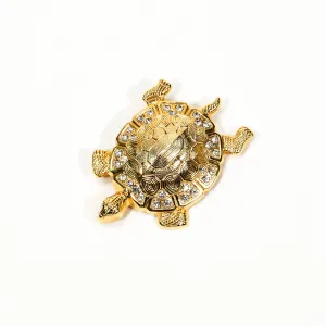 Gold Tone Turtle Brooch with Rhinestones