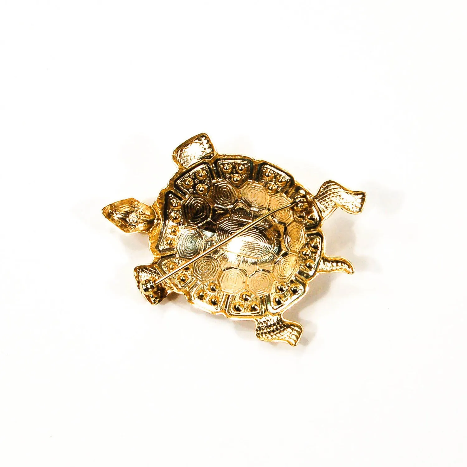 Gold Tone Turtle Brooch with Rhinestones