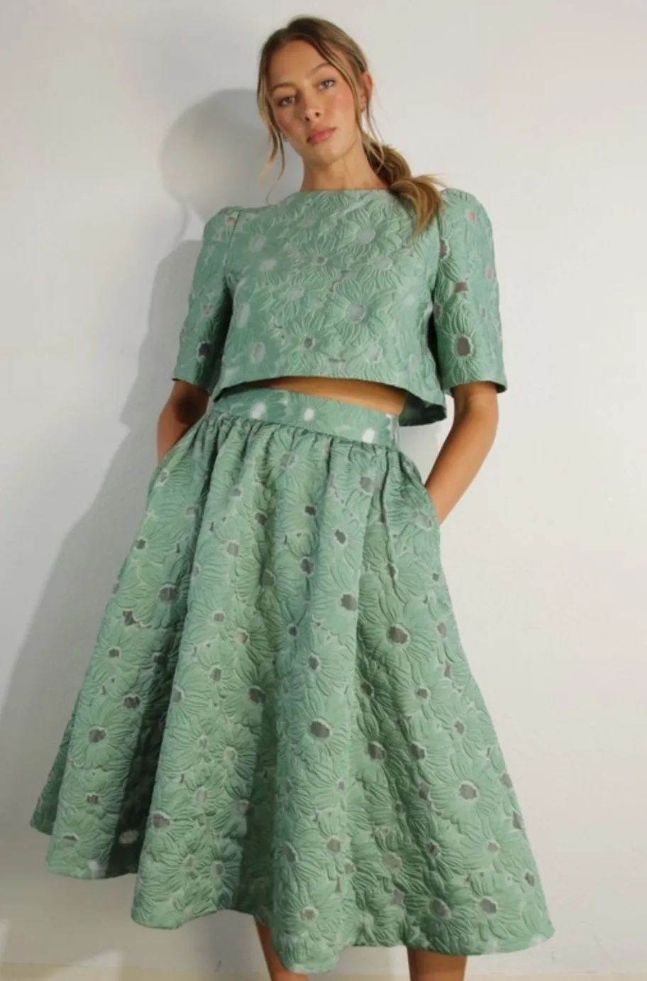 Gracie Mint Crop Top and Skirt Set