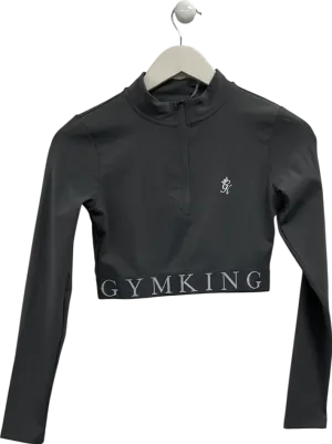GYM KING Grey Impact 1/4 Zip Crop Top UK 8