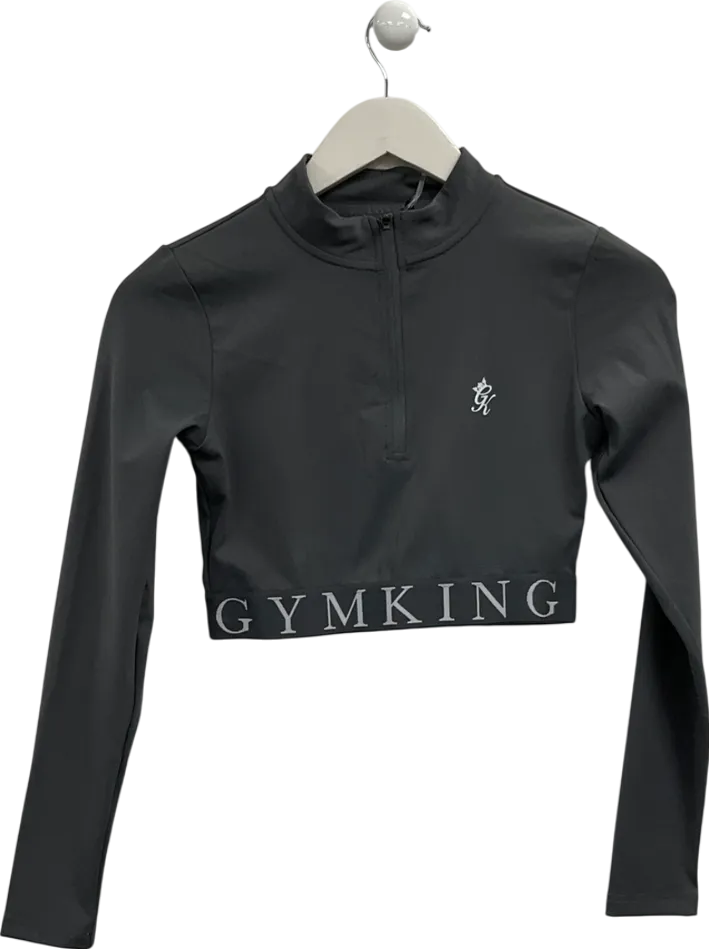 GYM KING Grey Impact 1/4 Zip Crop Top UK 8