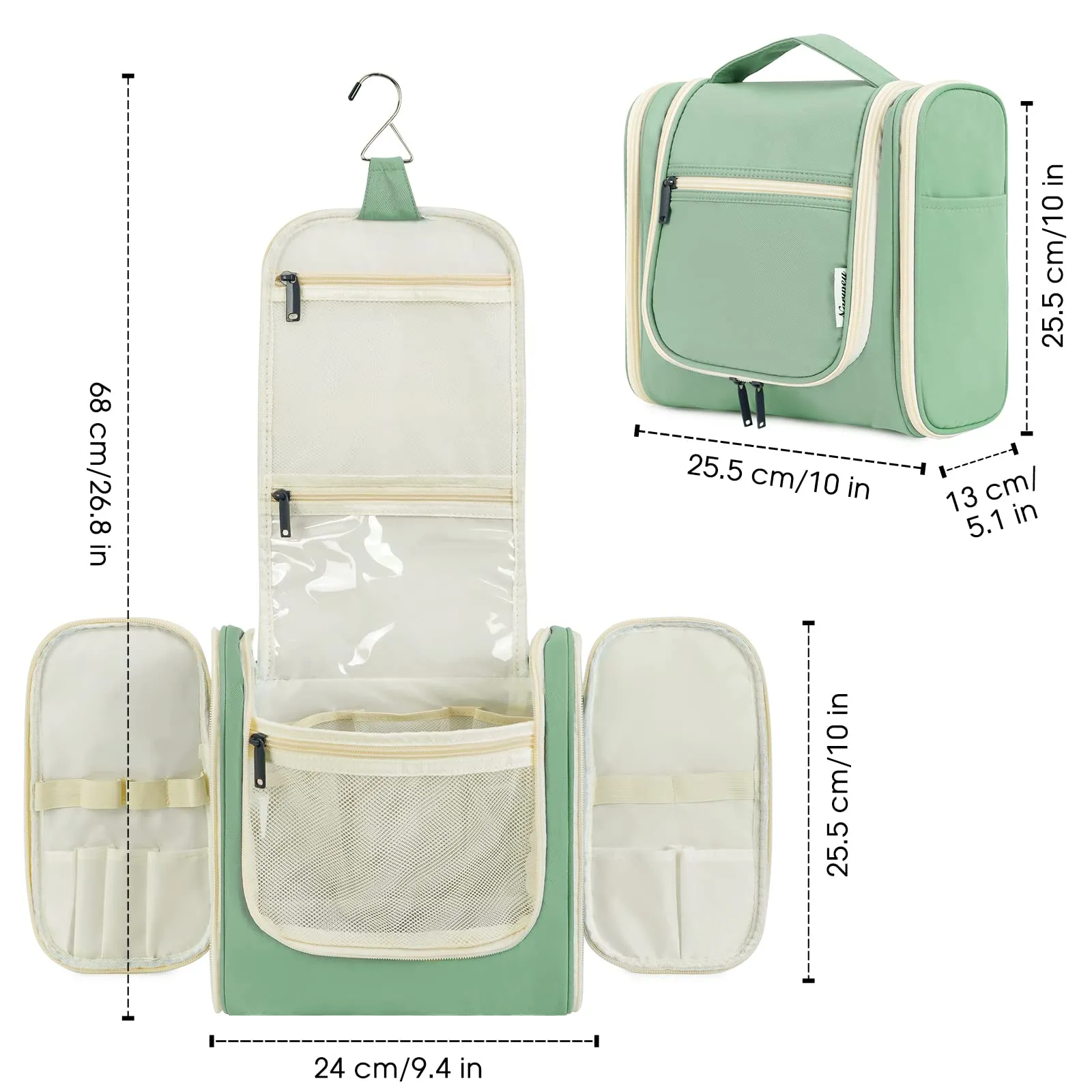 Hanging Toiletry Bag for Women Travel Makeup Bag Organizer Toiletries Bag for Cosmetics Essentials Accessories (Large, Spring Green)