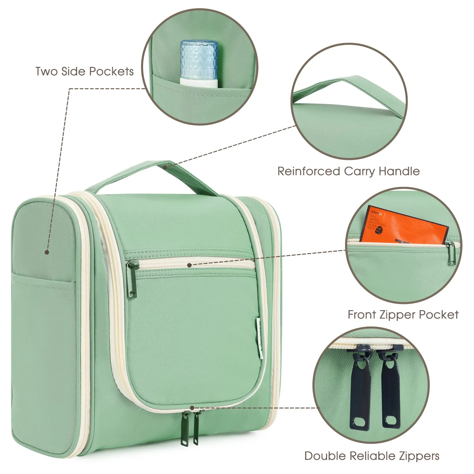 Hanging Toiletry Bag for Women Travel Makeup Bag Organizer Toiletries Bag for Cosmetics Essentials Accessories (Large, Spring Green)