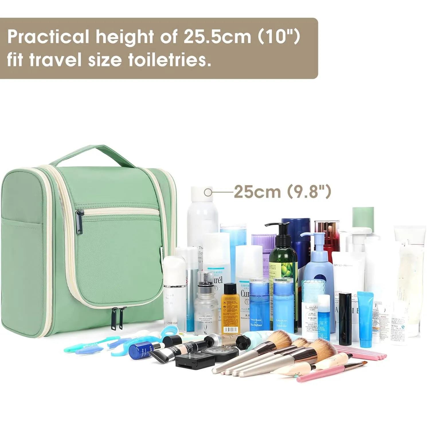 Hanging Toiletry Bag for Women Travel Makeup Bag Organizer Toiletries Bag for Cosmetics Essentials Accessories (Large, Spring Green)