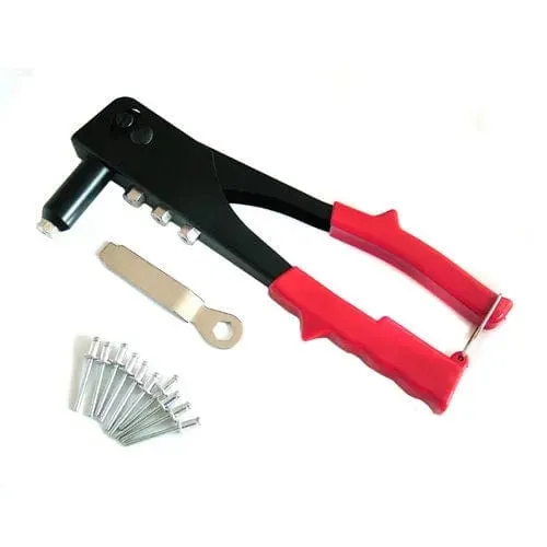 HEAVY DUTY HAND POP RIVETER TOOL   395 ASSORTED RIVETS - 4 NOZZLE HEAD RIVET GUN