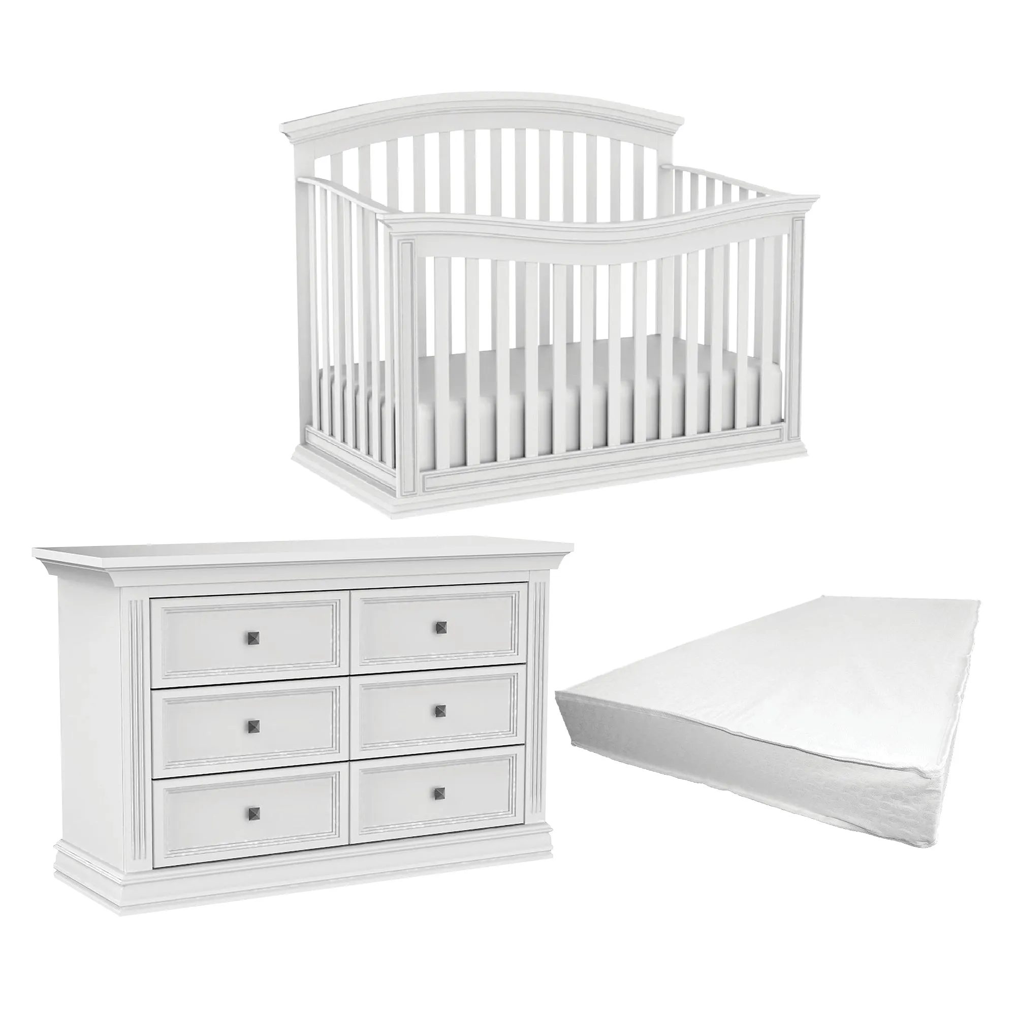 Helena convertible crib, baby double dresser and a mattress