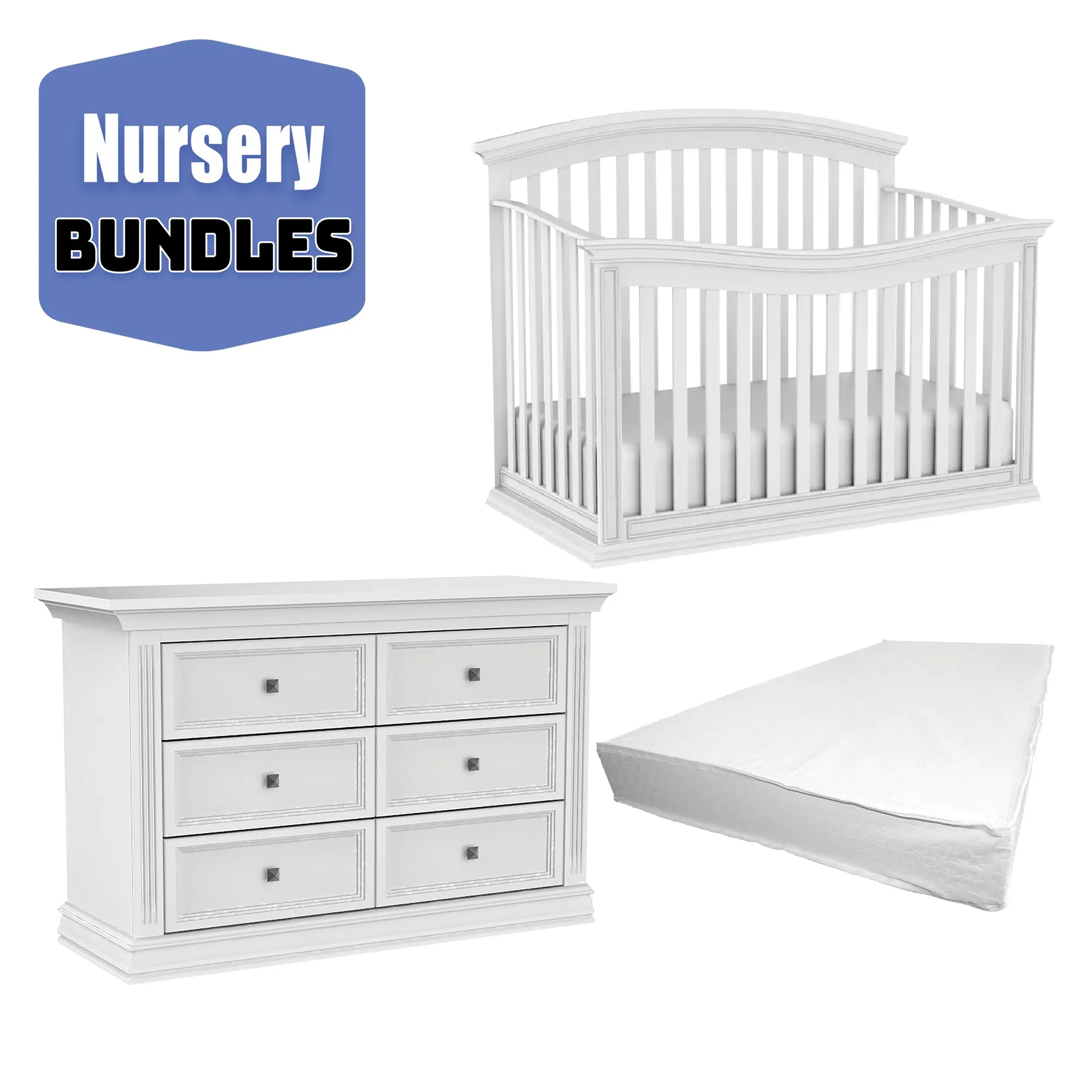 Helena convertible crib, baby double dresser and a mattress