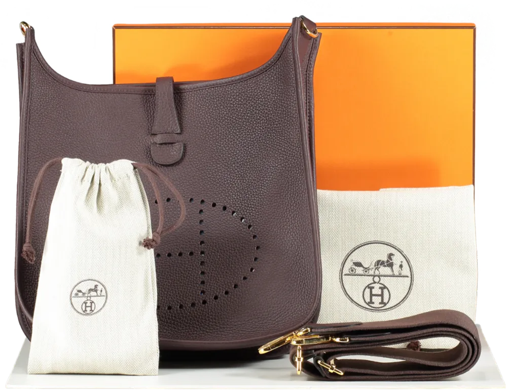 Hermès Rouge Sellier Chocolate Clemence Evelyne 29 Handbag with Gold Hardware BOX FRESH