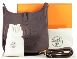 Hermès Rouge Sellier Chocolate Clemence Evelyne 29 Handbag with Gold Hardware BOX FRESH