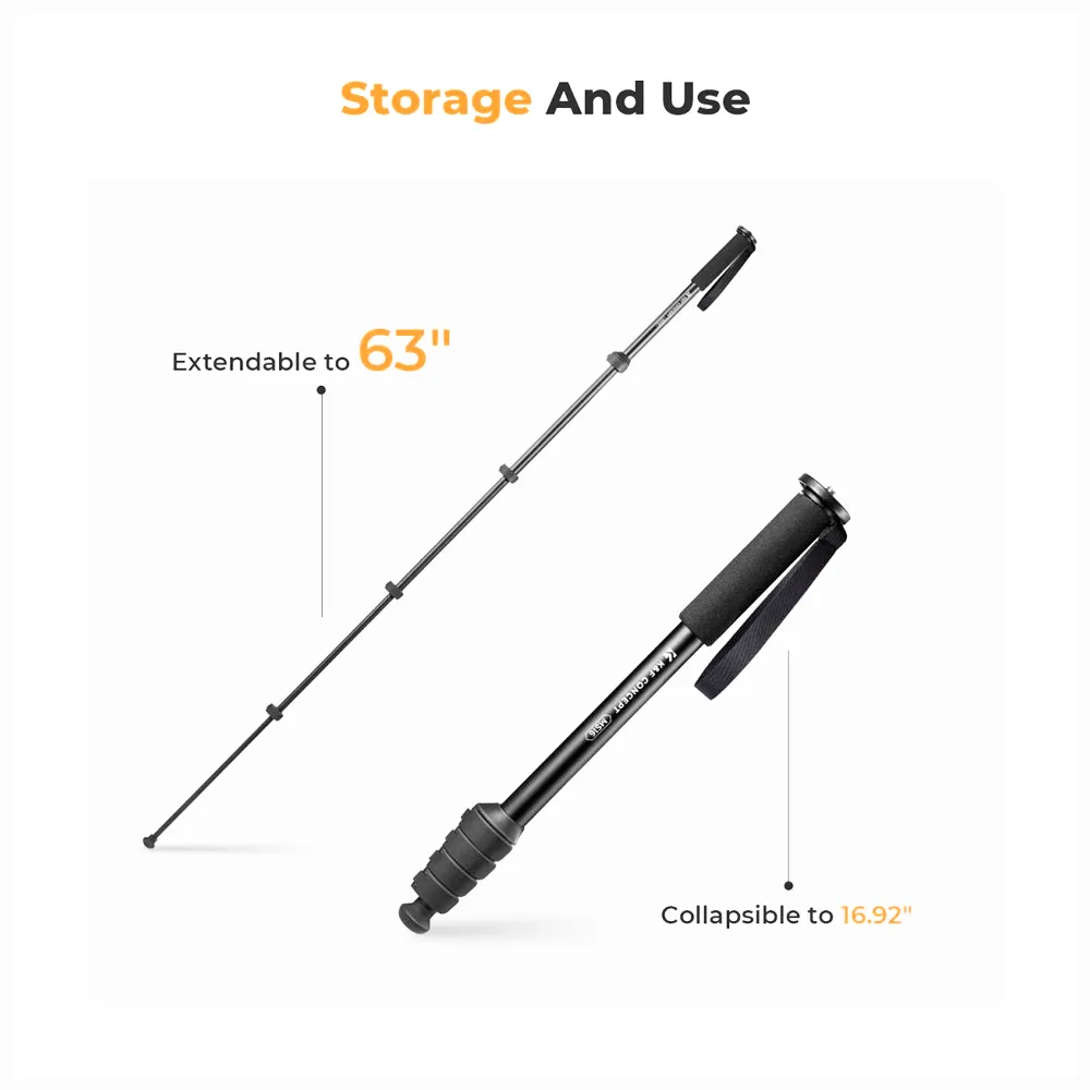 K&F Concept KF09.138 Camera Monopod 5-Section Height Aluminum Monopod with Metal and Rubber MS16