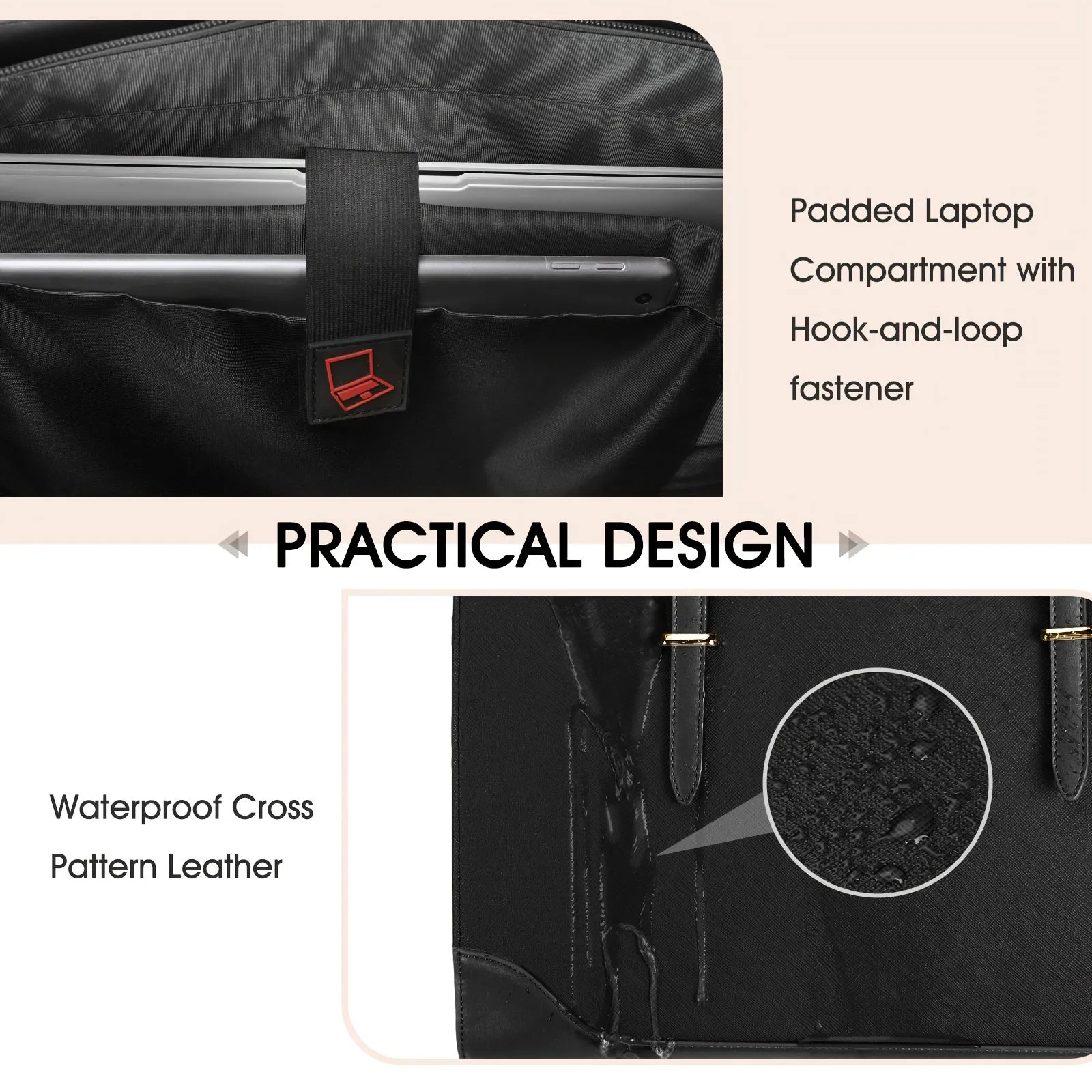 Large Capacity Laptop Bag for Women Waterproof PU Leather Office Briefcase