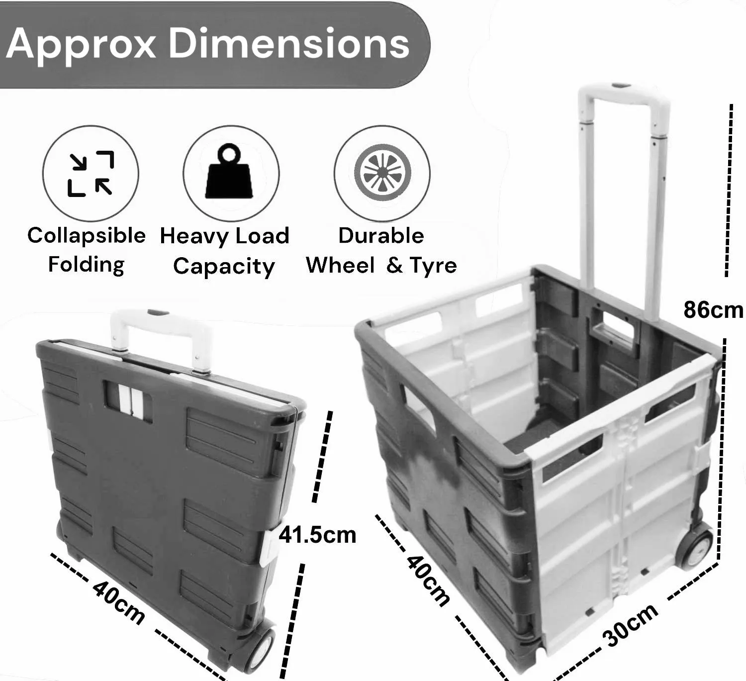 Large Folding Shopping Trolley Cart Foldable Rolling Car Boot Storage Box 40kg
