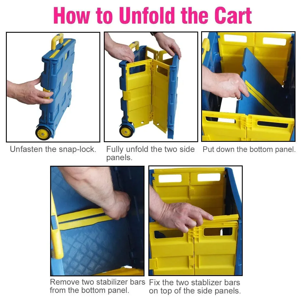 Large Folding Shopping Trolley Cart Foldable Rolling Car Boot Storage Box 40kg