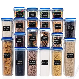 LARGEST Set of 40 Pc Food Storage Containers (20 Container Set) Shazo Airtight Dry Food Space saver w/Innovative Dual Utility Interchangeable Lid, FREE 14 pc Measuring Cups/Spoons - One Lid Fits All