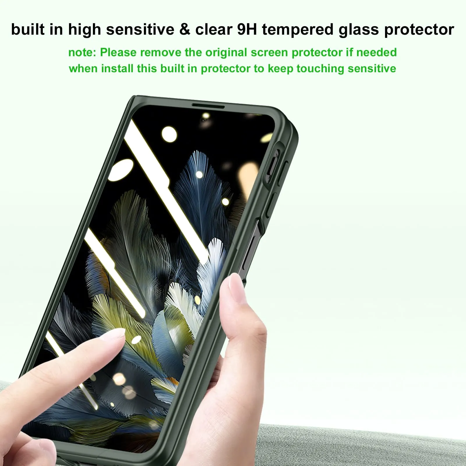 Libeagle for Oneplus Open Case, Built-in Screen Protector, Full Hinge Protection, Metal Kickstand, Camera Protection, Thin & Slim Cover 5G 2023-Green